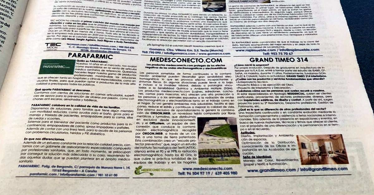 Las páginas de empresa del periódico ABC publican un artículo sobre los productos medesconecto.com